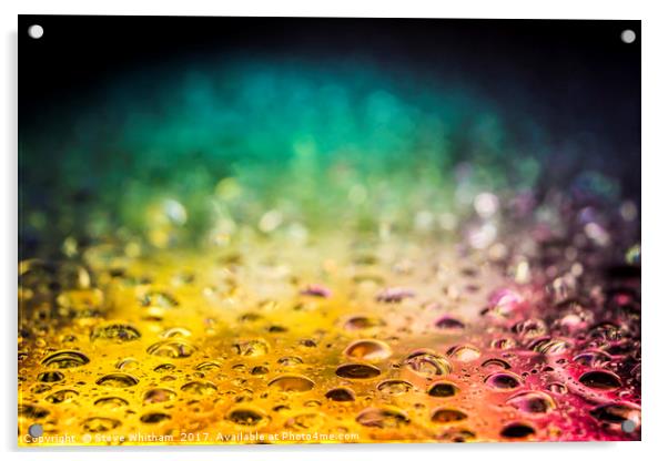 Rainbow water drops with refracted illumination. Acrylic by Steve Whitham