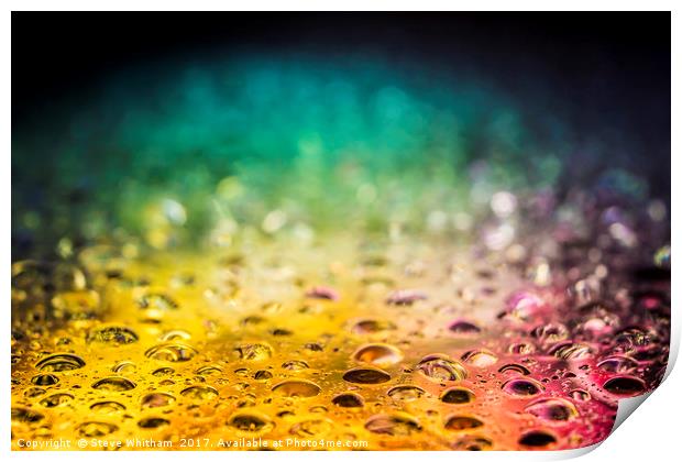 Rainbow water drops with refracted illumination. Print by Steve Whitham