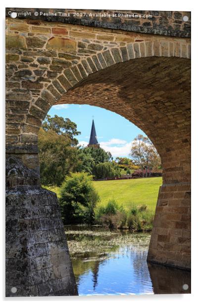 Richmond Bridge and Saint John's Church, Tasmania, Acrylic by Pauline Tims