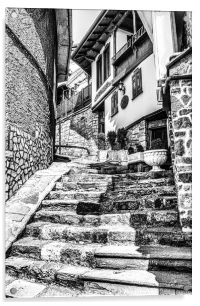 Twisting steps and backstreets, Veliko Tarnovo  Acrylic by Steve Whitham