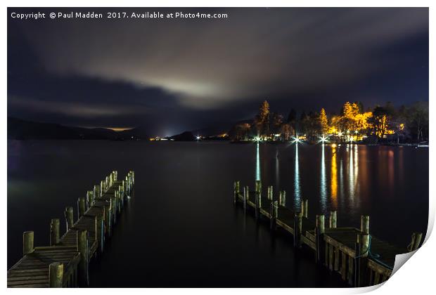 Lake Windermere at night Print by Paul Madden