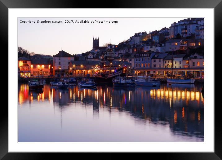 BRIXHAM BY LIGHTS. Framed Mounted Print by andrew saxton