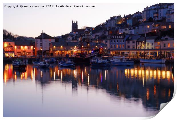 BRIXHAM BY LIGHTS. Print by andrew saxton