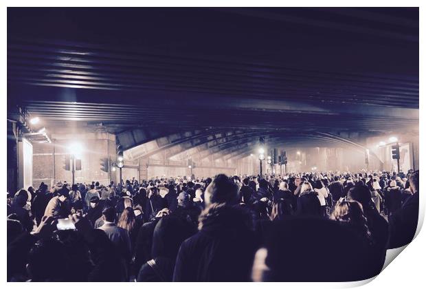 Crowds leaving Westminster Bridge on New Year's Ev Print by Mike Evans