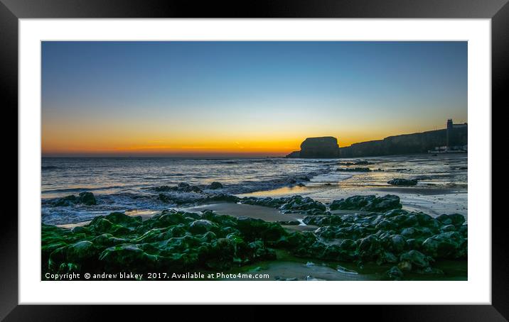 Smugglers' Haven: A Rocky Adventure in Marsden Bay Framed Mounted Print by andrew blakey