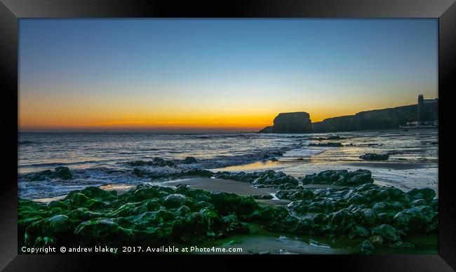 Smugglers' Haven: A Rocky Adventure in Marsden Bay Framed Print by andrew blakey