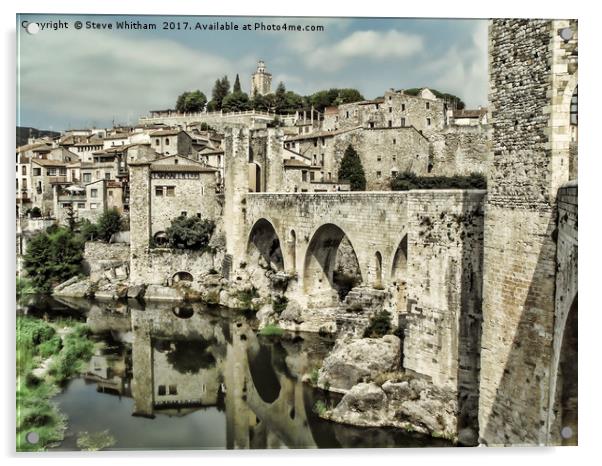 Catalan town of Besalu Acrylic by Steve Whitham