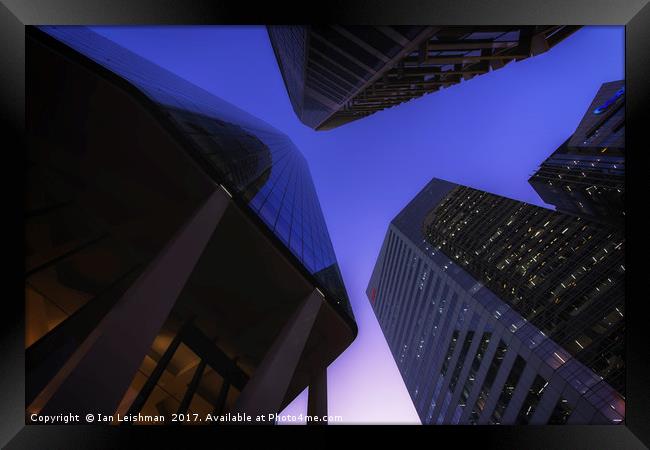 Brisbane City Looking Up Framed Print by Ian Leishman