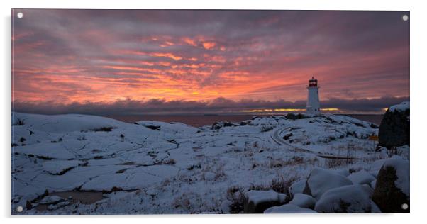 Peggys point lighthouse winter sunset Acrylic by Roxane Bay
