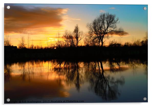 Sunset at the Pond Acrylic by Rob Washington