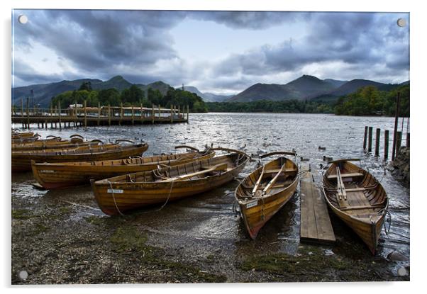 Derwentwater Boats at Lakeside Acrylic by Jacqi Elmslie