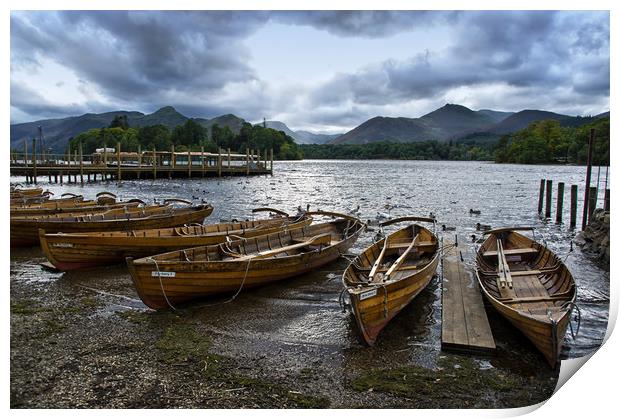 Derwentwater Boats at Lakeside Print by Jacqi Elmslie