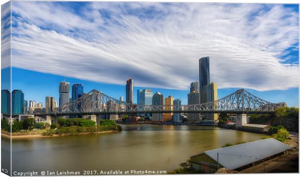 Brisbane city skyline with Story bridge Canvas Print by Ian Leishman