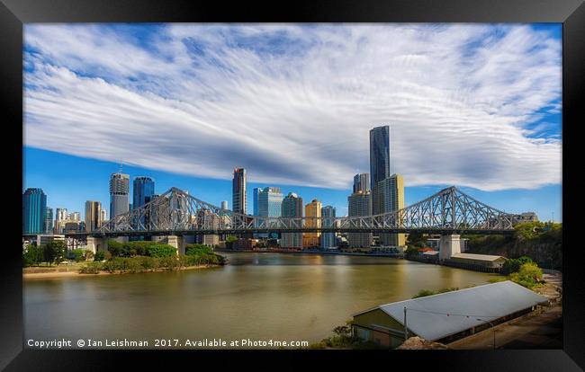 Brisbane city skyline with Story bridge Framed Print by Ian Leishman