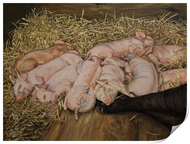 Piglets Oil Painting print Print by Linda Lyon