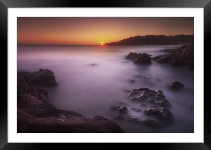 Rotherslade Bay, sunset, Rotherslade sunset, smoot Framed Mounted Print by Leighton Collins