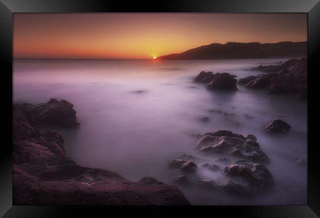Rotherslade Bay, sunset, Rotherslade sunset, smoot Framed Print by Leighton Collins