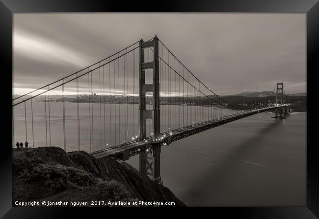 Dawn Over Golden Gate - Sepia Framed Print by jonathan nguyen