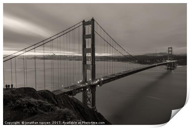 Dawn Over Golden Gate - Sepia Print by jonathan nguyen
