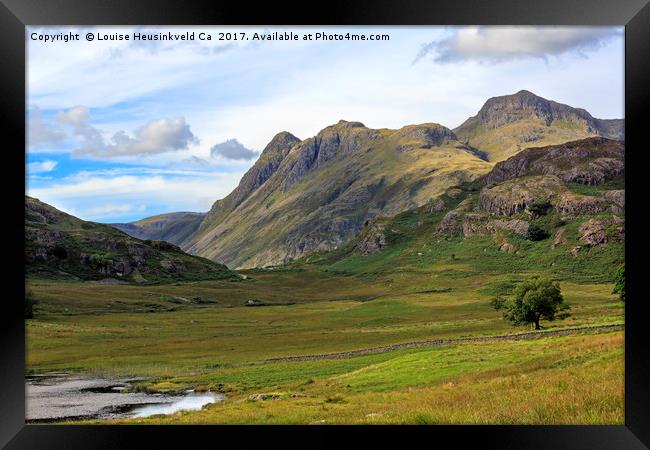 Langdale Pikes from Blea Tarn, Lake District, Cumb Framed Print by Louise Heusinkveld