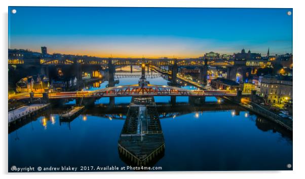 A Breathtaking Twilight View of Tyne Bridges Acrylic by andrew blakey
