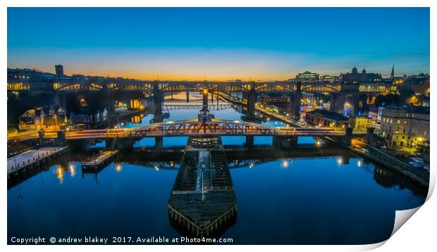 A Breathtaking Twilight View of Tyne Bridges Print by andrew blakey