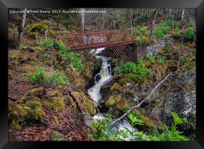Rusty bridge in Glen Affric Framed Print by Peter Gaeng