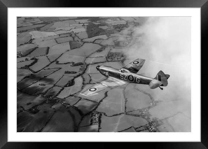 Spitfire XVI TD240 SZ-G black and white version Framed Mounted Print by Gary Eason