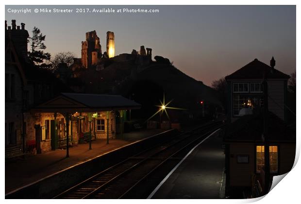 December evening in Corfe Castle Print by Mike Streeter