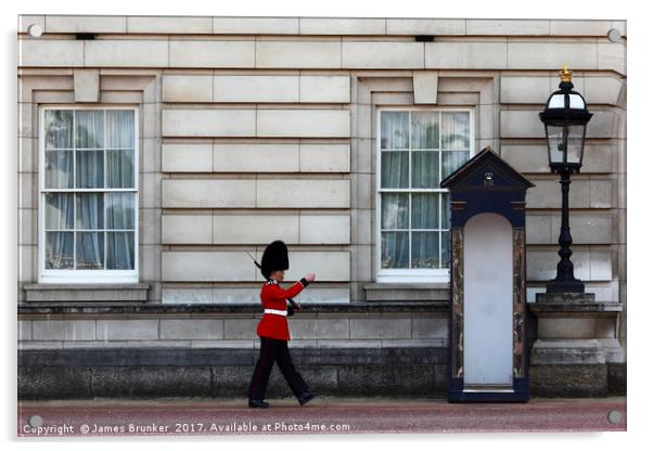 London Guard Stretching His Legs Acrylic by James Brunker