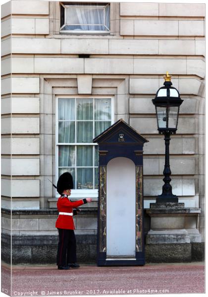 Scots Guard Arrving Home Buckingham Palace Canvas Print by James Brunker
