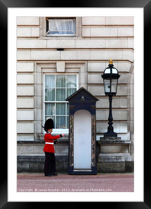 Scots Guard Arrving Home Buckingham Palace Framed Mounted Print by James Brunker