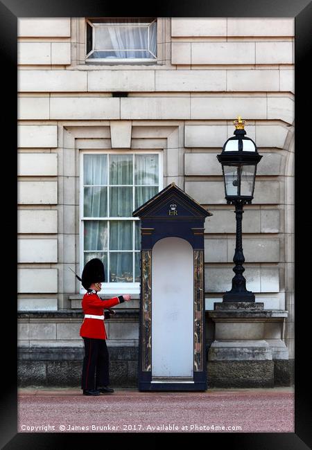 Scots Guard Arrving Home Buckingham Palace Framed Print by James Brunker