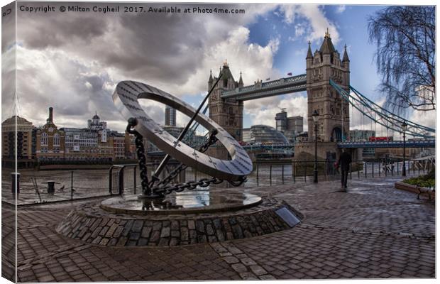 Tower Bridge and the Timepiece Sundial Canvas Print by Milton Cogheil