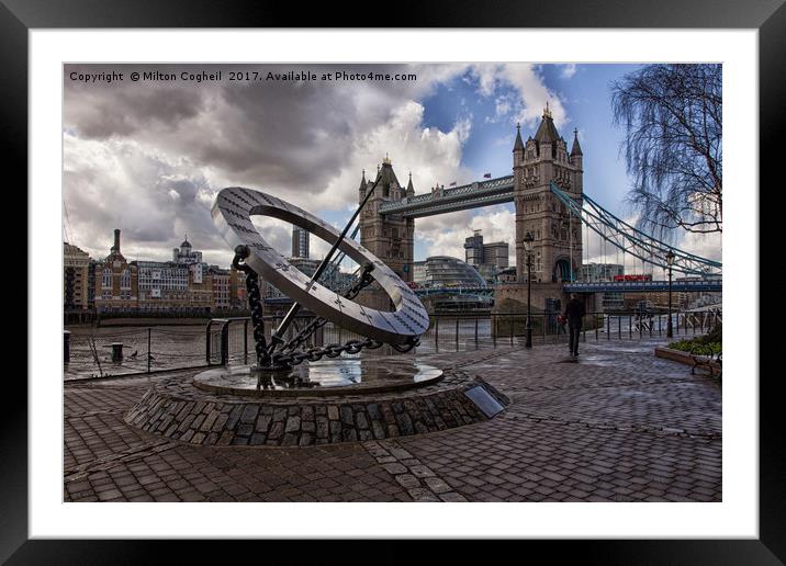 Tower Bridge and the Timepiece Sundial Framed Mounted Print by Milton Cogheil