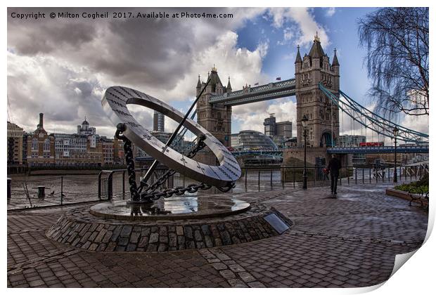 Tower Bridge and the Timepiece Sundial Print by Milton Cogheil