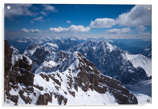 View from the top of the Zugspitze mountain  Acrylic by Richie Miles