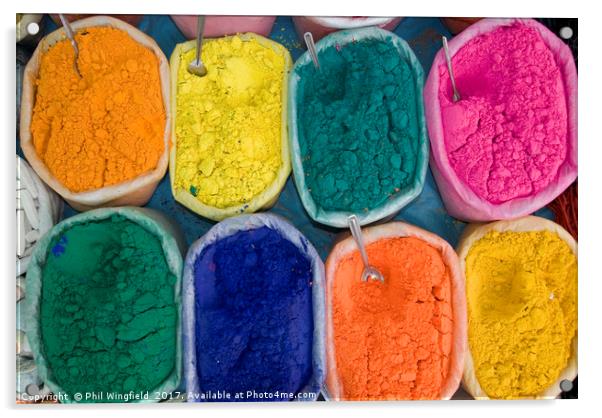 Coloured powders in an Indian Market Acrylic by Phil Wingfield