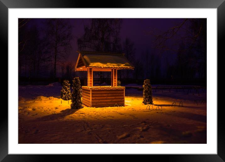 Draw-well in night village. Framed Mounted Print by Sergey Fedoskin