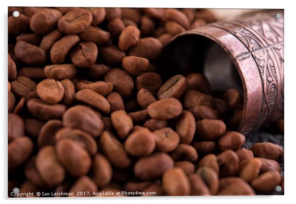 Coffee seeds with traditional grinder Acrylic by Ian Leishman