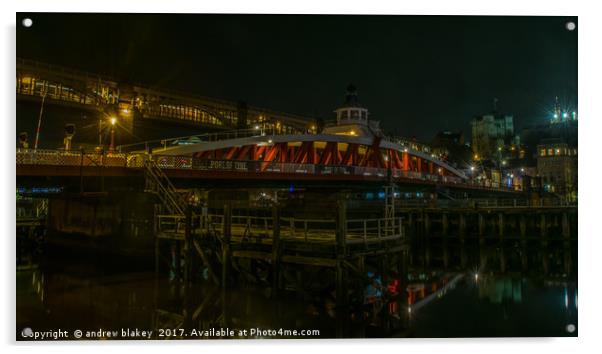 Swing Bridge Piers at night Acrylic by andrew blakey