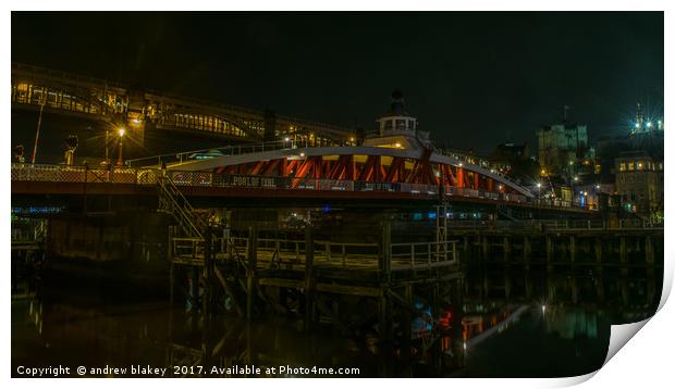 Swing Bridge Piers at night Print by andrew blakey