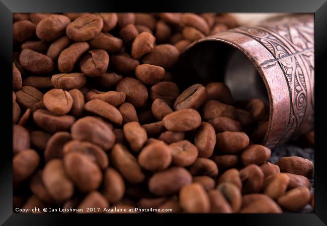 Coffee seed with traditional grinder Framed Print by Ian Leishman