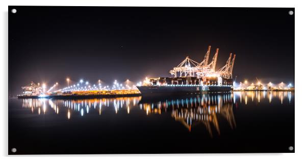 Southampton Docks At Night Acrylic by Kevin Browne