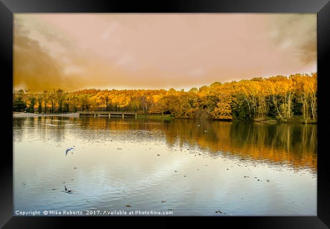 Autumn over the lake Framed Print by Mike Roberts