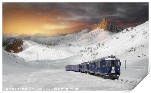 Sunset train Print by Pavel Ivanov