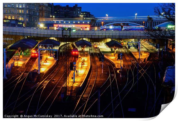Edinburgh Waverley Station by night Print by Angus McComiskey
