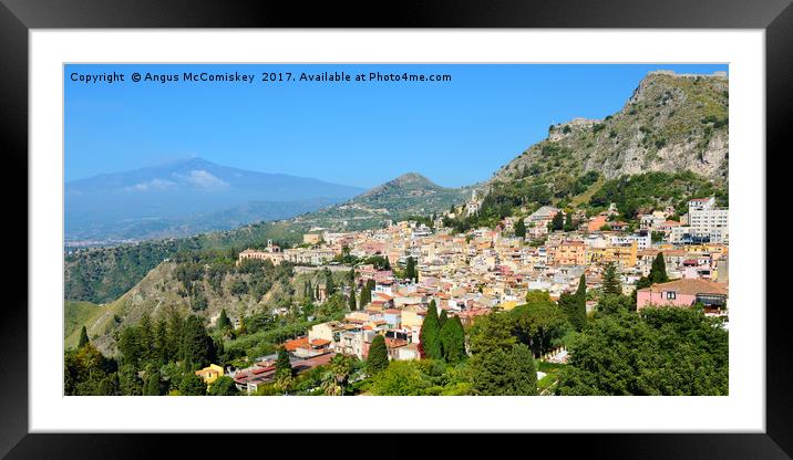 Taormina, Sicily with Mount Etna in background Framed Mounted Print by Angus McComiskey