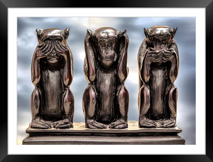The three monkeys Framed Mounted Print by Jonathan Thirkell