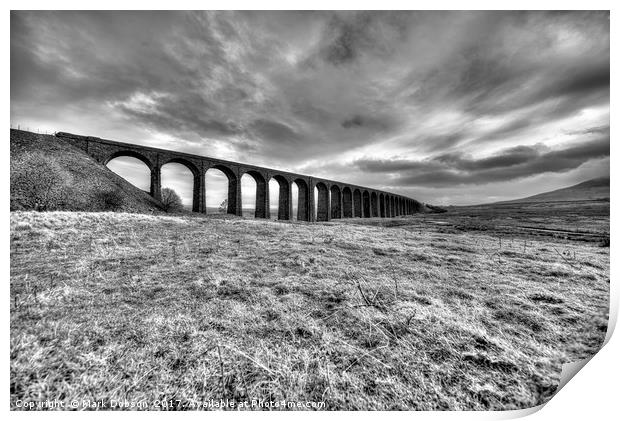 Ribblehead Viaduct In Mono Print by Mark Dobson